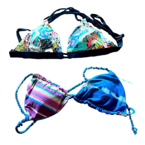 Billabong Other - 2 Billabong Boho Retro reversible Bikinis  Tribal Tie Dye Surfer 1973 Australian